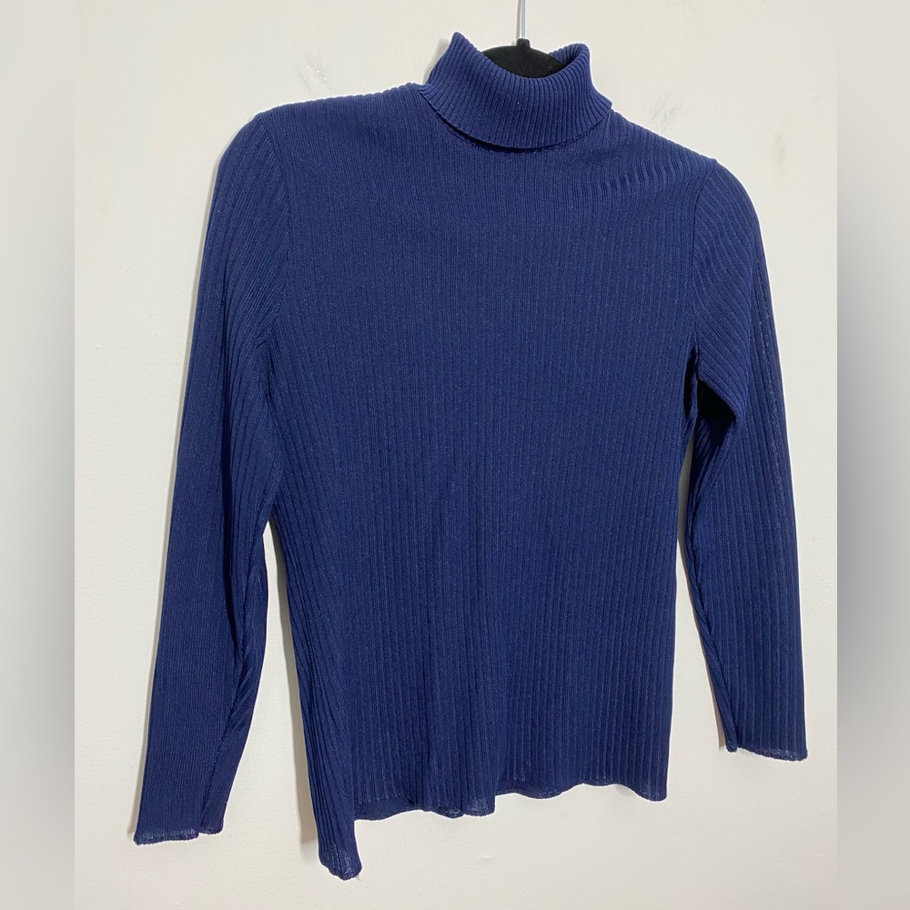 Vintage Dalton Size Small/ Medium Fitted Navy Blue Ribbed Mock Neck Turtleneck
